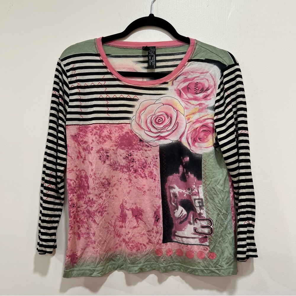 Lynn Richie Y2K Retro Patterned Silk Blend Top